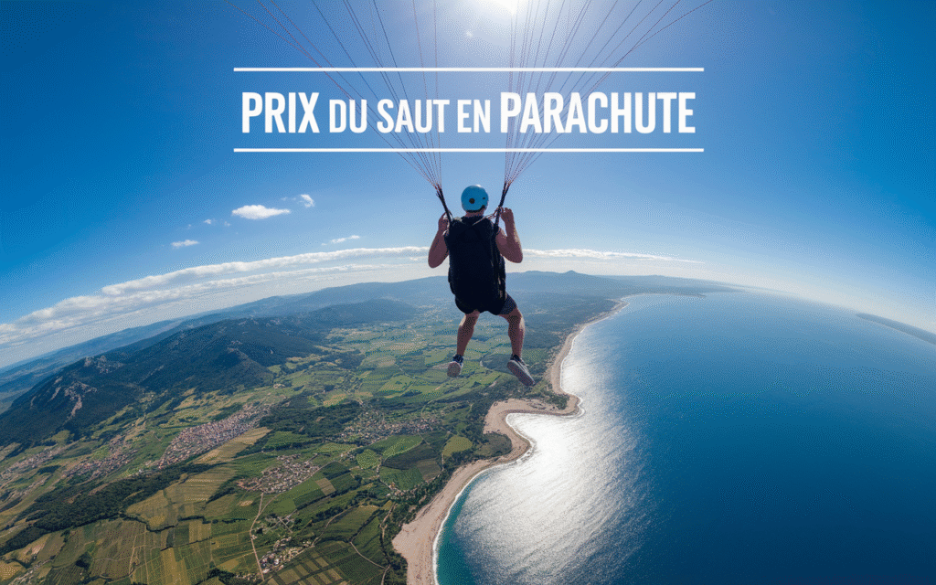 Parachutiste en chute libre au-dessus de paysage français