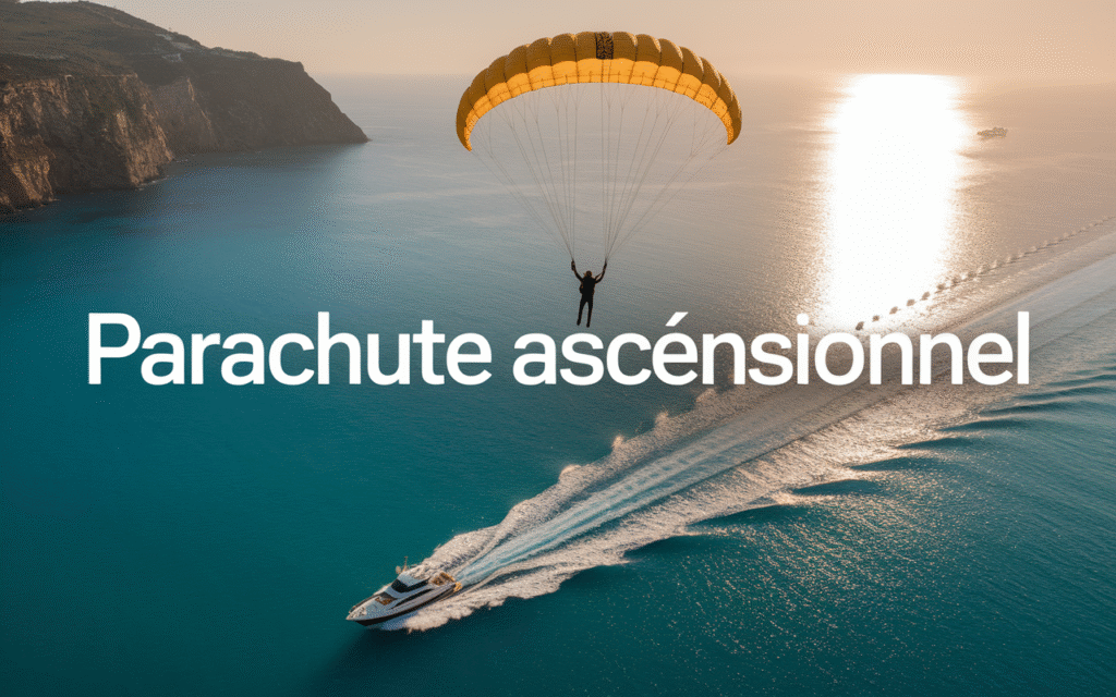 Parachute ascensionnel au-dessus de la mer méditerranéenne