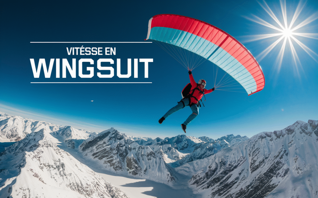 Wingsuiter volant à haute vitesse au-dessus des montagnes enneigées