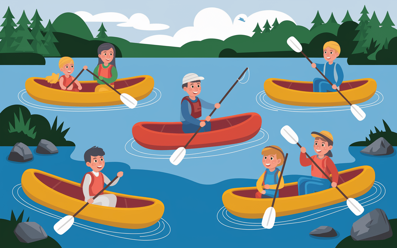 famille pecheur aventurier canoe gonflable