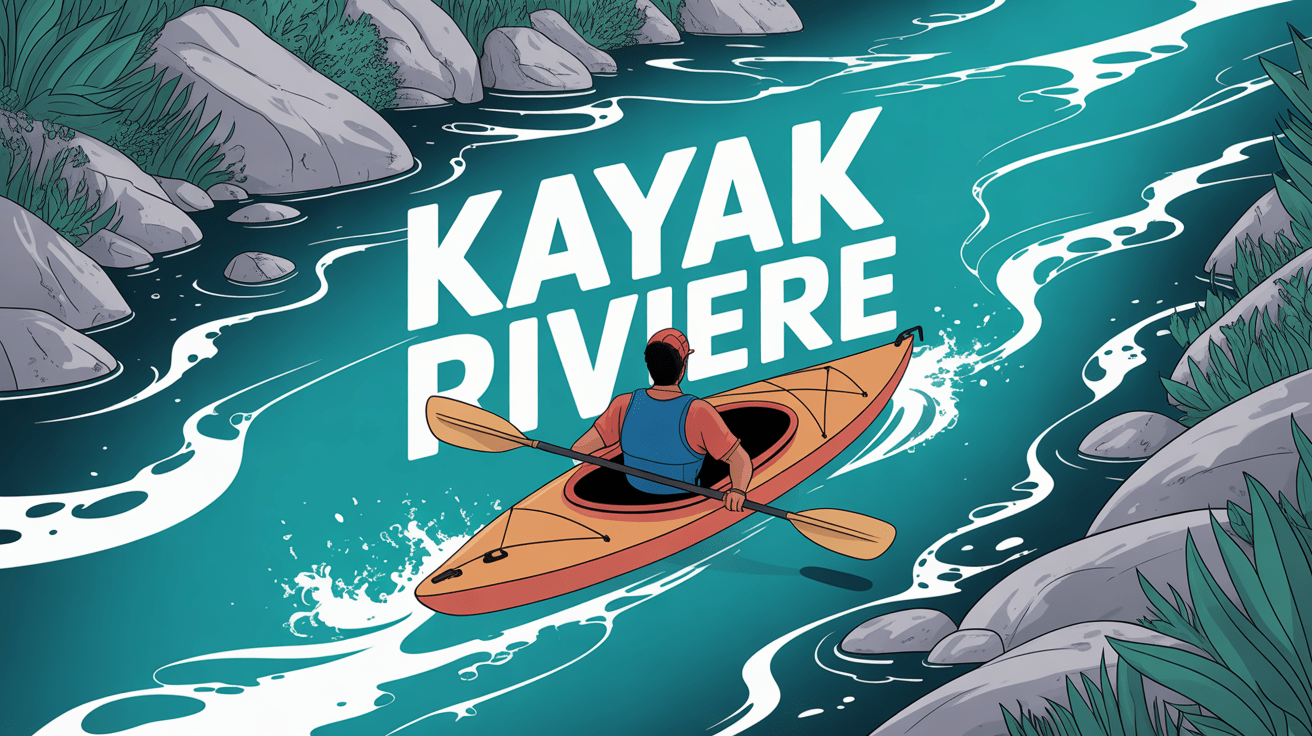 Kayakeur sur rivière avec rochers et végétation