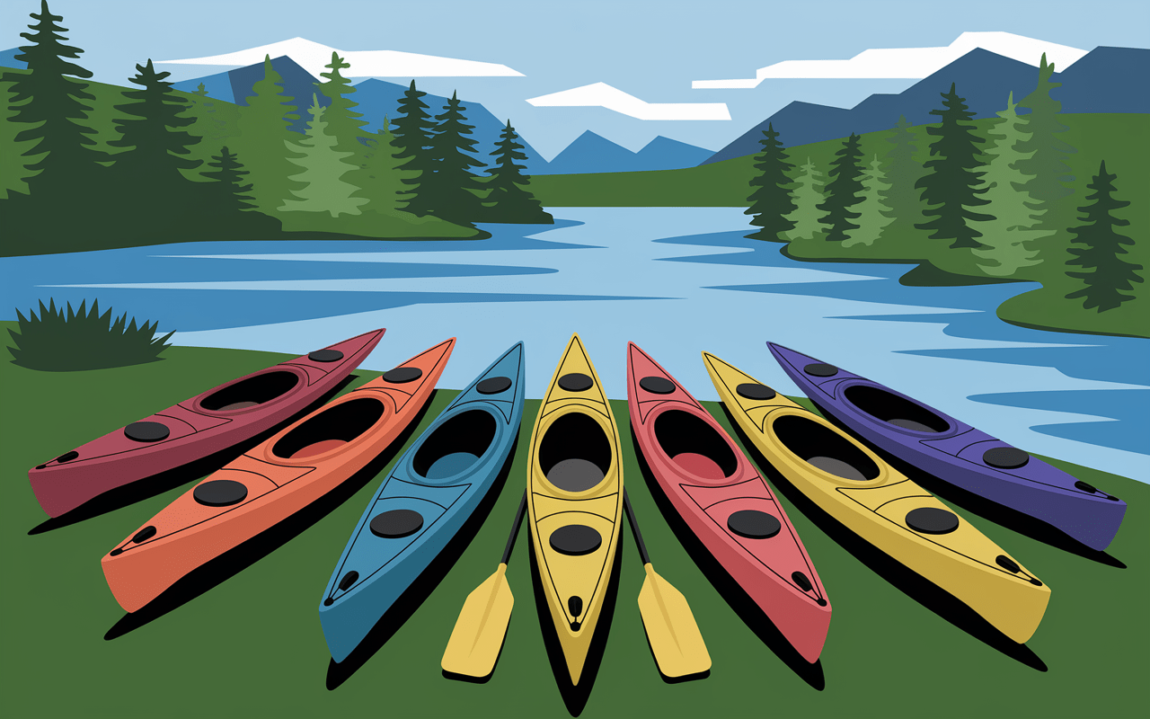 Différents kayaks rivière sur une berge