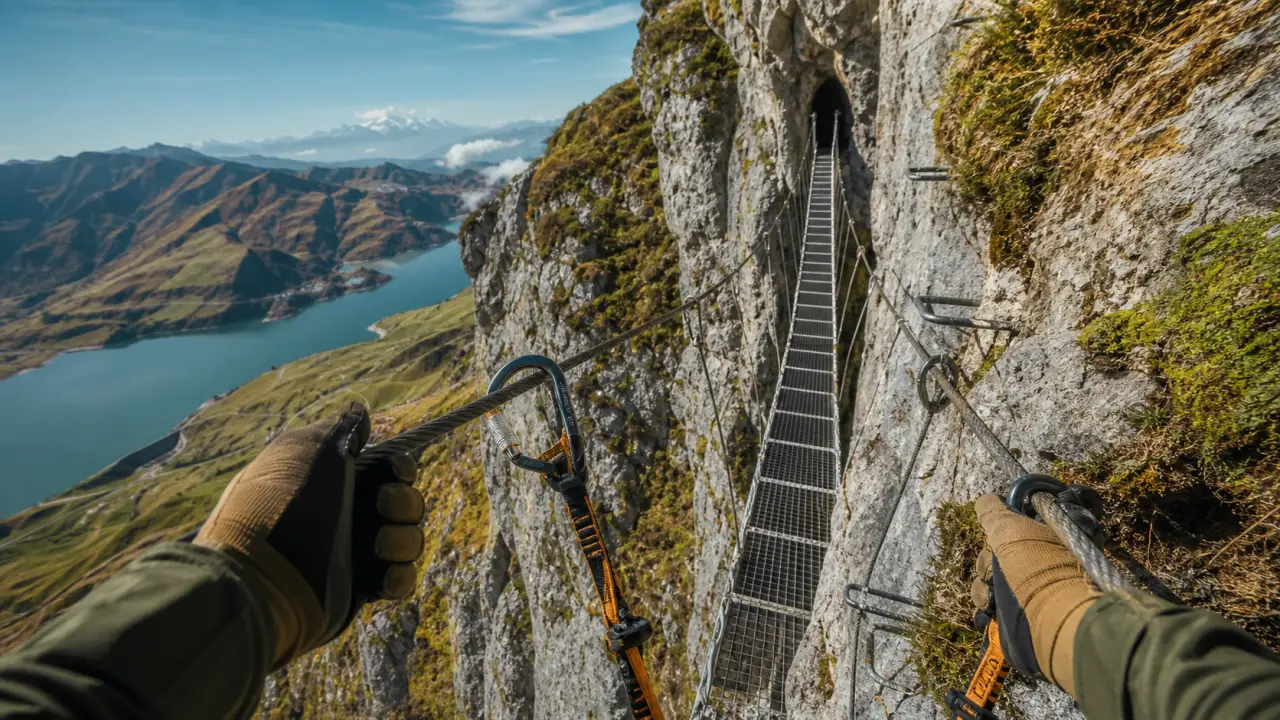 Roc du vent via ferrata : pont népalais et tunnel
