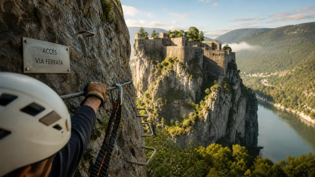 Via ferrata fort l'ecluse : câble et rocher, pont de singe final