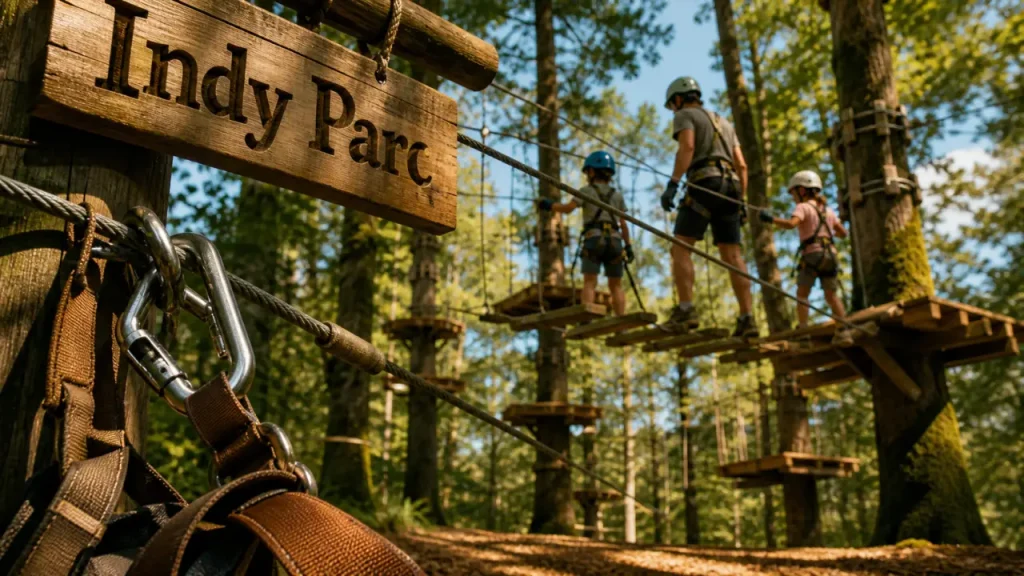 Accrobranche à Indy Parc : 12 parcours, âges d’accès et packs journée