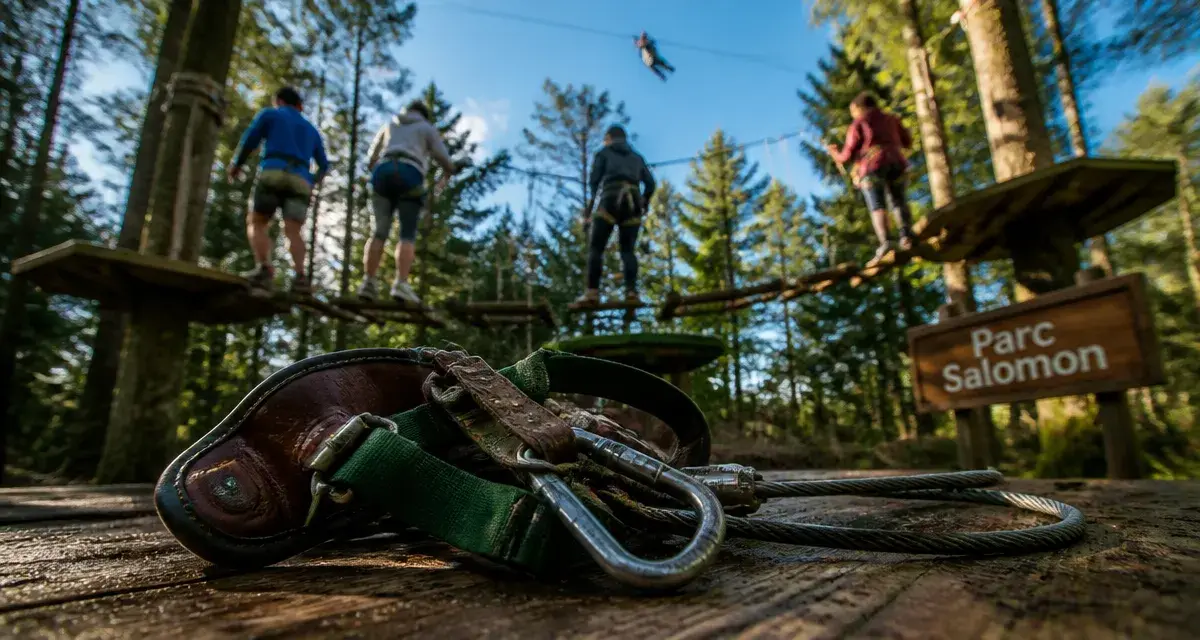 Accrobranche parc salomon saint valery somme : harnais et câble sur parcours