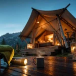 altipik nuit insolite haute savoie week end insolite haute savoie, terrasse et tente glamping au crépuscule