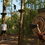 Arb'aventure - parc accrobranche et lancer de hache : cible en bois et filet de sécurité