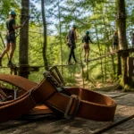 Cruseilles parc aventure : harnais d’accrobranche sur plateforme bois