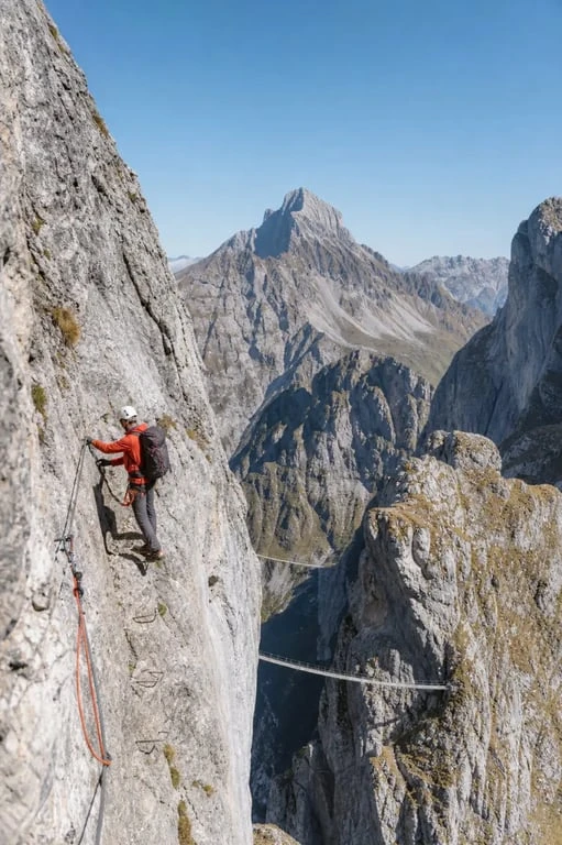 Via ferrata la tour du jallouvre au-dessus du Grand-Bornand avec vue alpine sur les Aravis