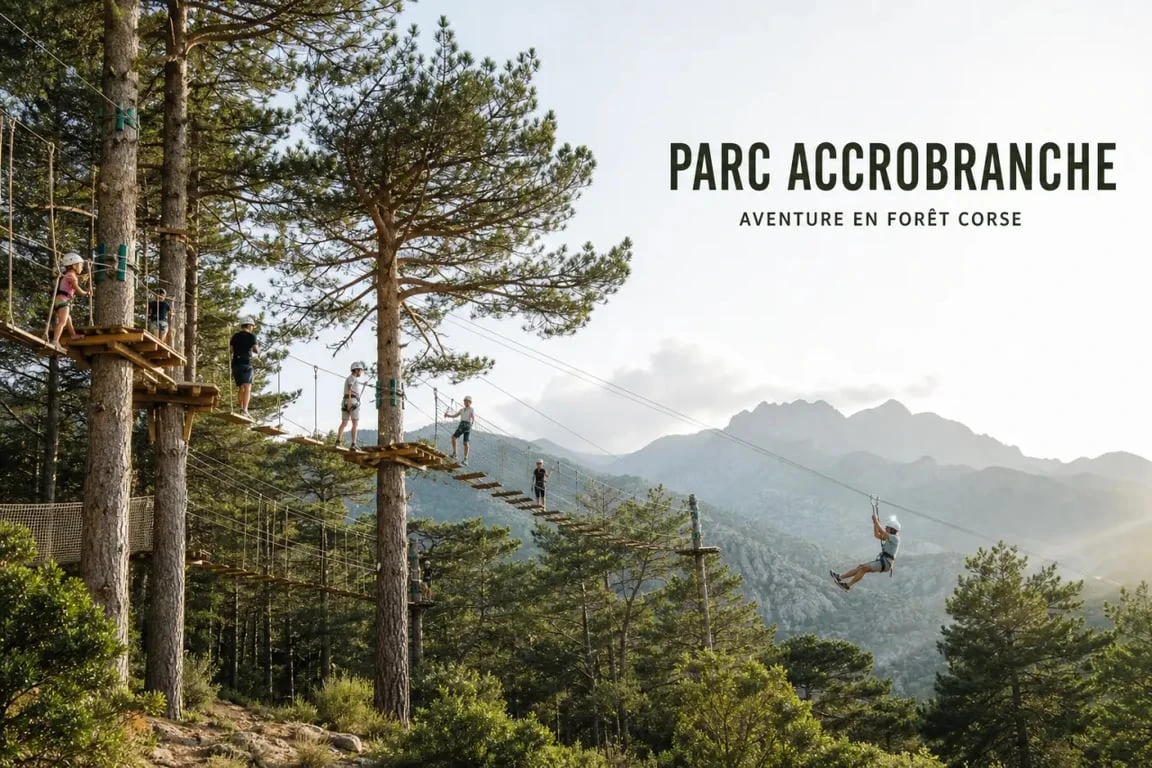 Parc accrobranche aventure vizzavona dans une forêt de montagne en Corse avec passerelles suspendues
