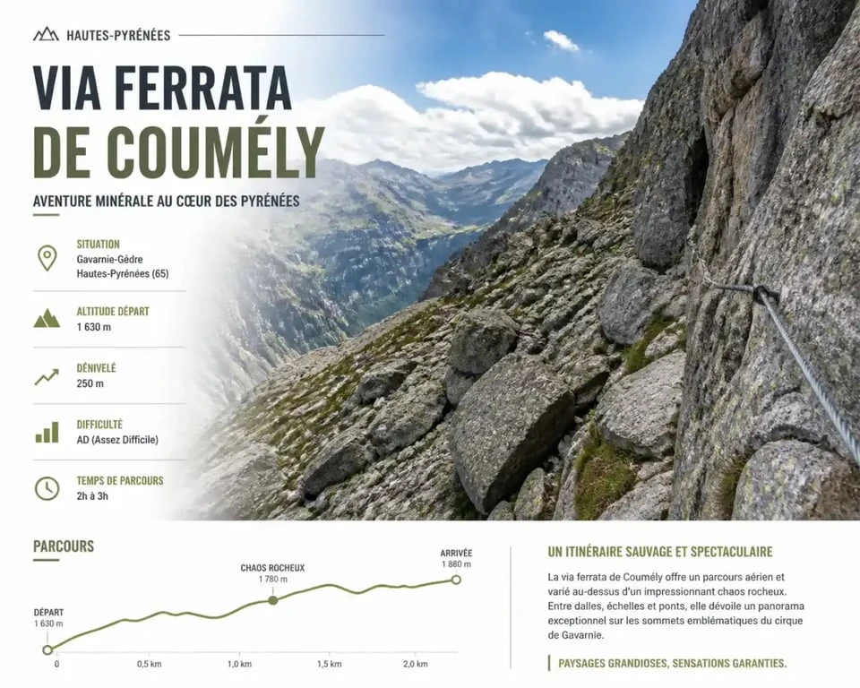 Vue panoramique du chaos rocheux de la via ferrata de Coumély dans les Hautes-Pyrénées
