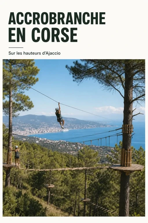 Parc aventure accrobranche de vero avec tyroliennes et vue sur le golfe d’Ajaccio