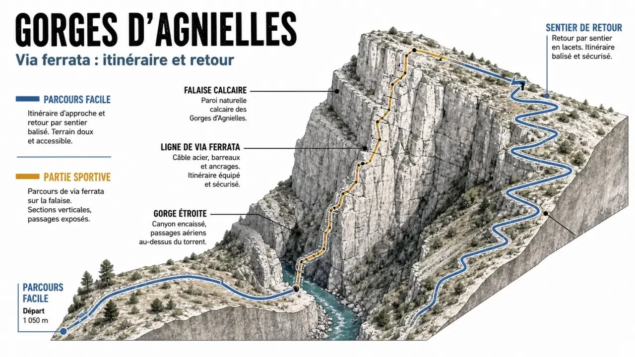 Via ferrata gorges d agnielles : comparaison visuelle entre parcours facile et parcours sportif