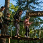 Kinou parc parcours aventure : famille sur accrobranche
