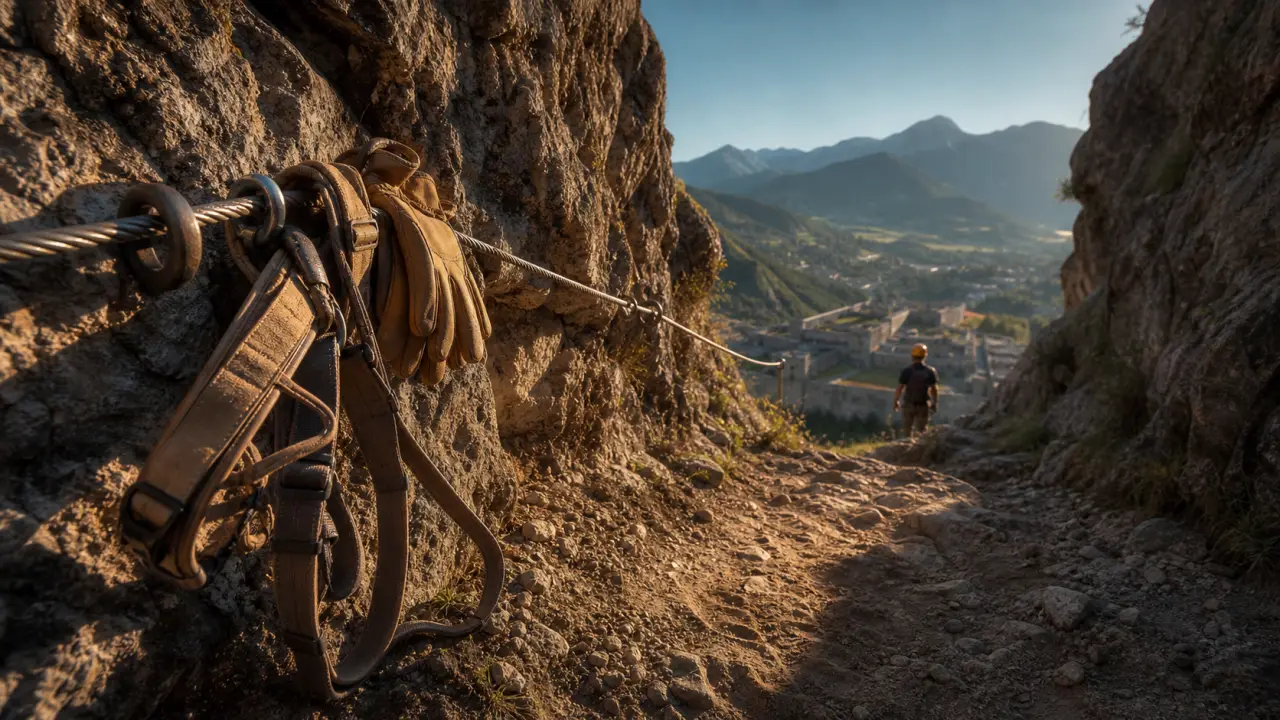 Via ferrata croix de toulouse : câble, baudrier et gants