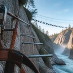 Via ferrata des gorges d'Ailefroide : passage aérien au-dessus du torrent