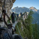 Via ferrata la tour du jalouvre : baudrier et passerelle aérienne dans les Aravis