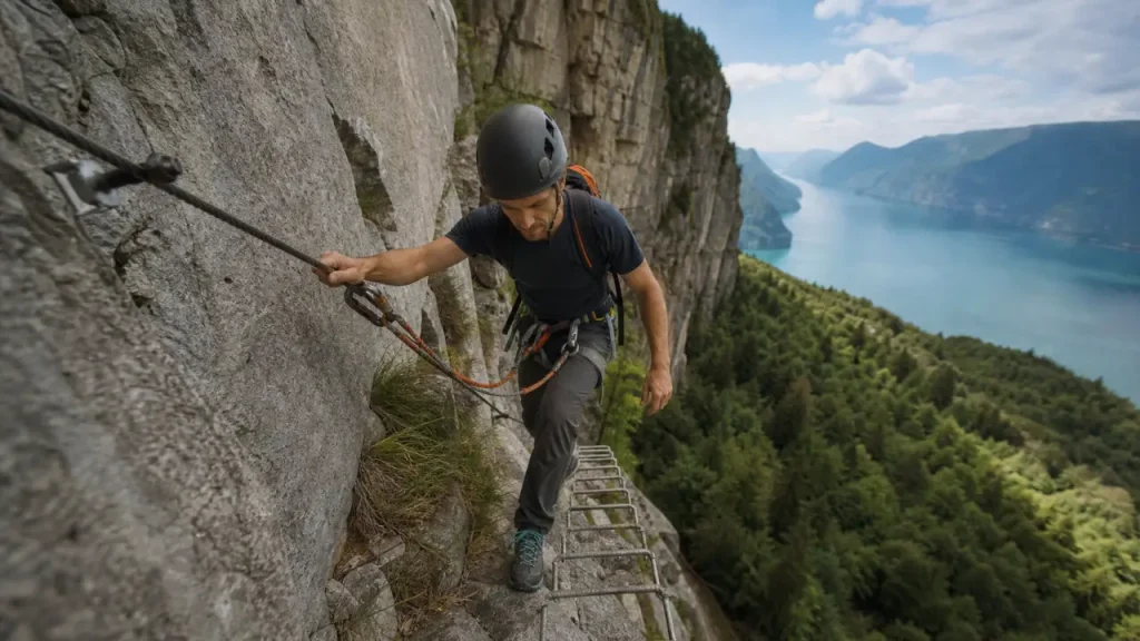 Via ferrata du Roc du Cornillon : accès libre, PD/AD et vue sur le Lac du Bourget