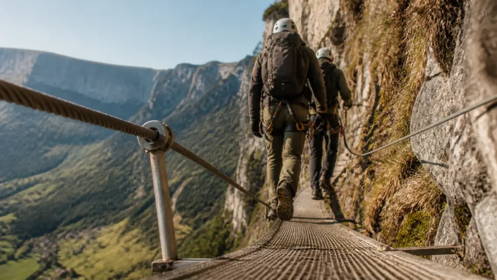 La via ferrata de la Roche Veyrand, deux parties entre AD et TD