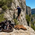 Via ferrata et site d'escalade des gorges du Gardon à Collias : harnais, câble et falaises calcaires