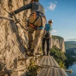 Via ferrata vallon pont d’arc : guide et débutante sur câble