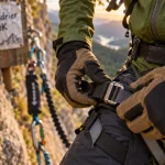 Réglage d’un baudrier via ferrata pour confort, boucle sur tours de cuisse