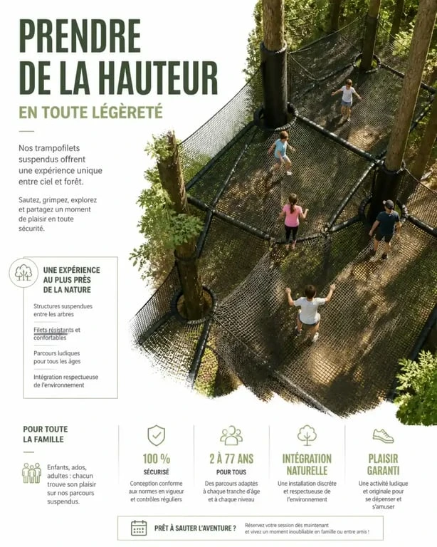 Activités de trampofilets au parc Brune Aventure
