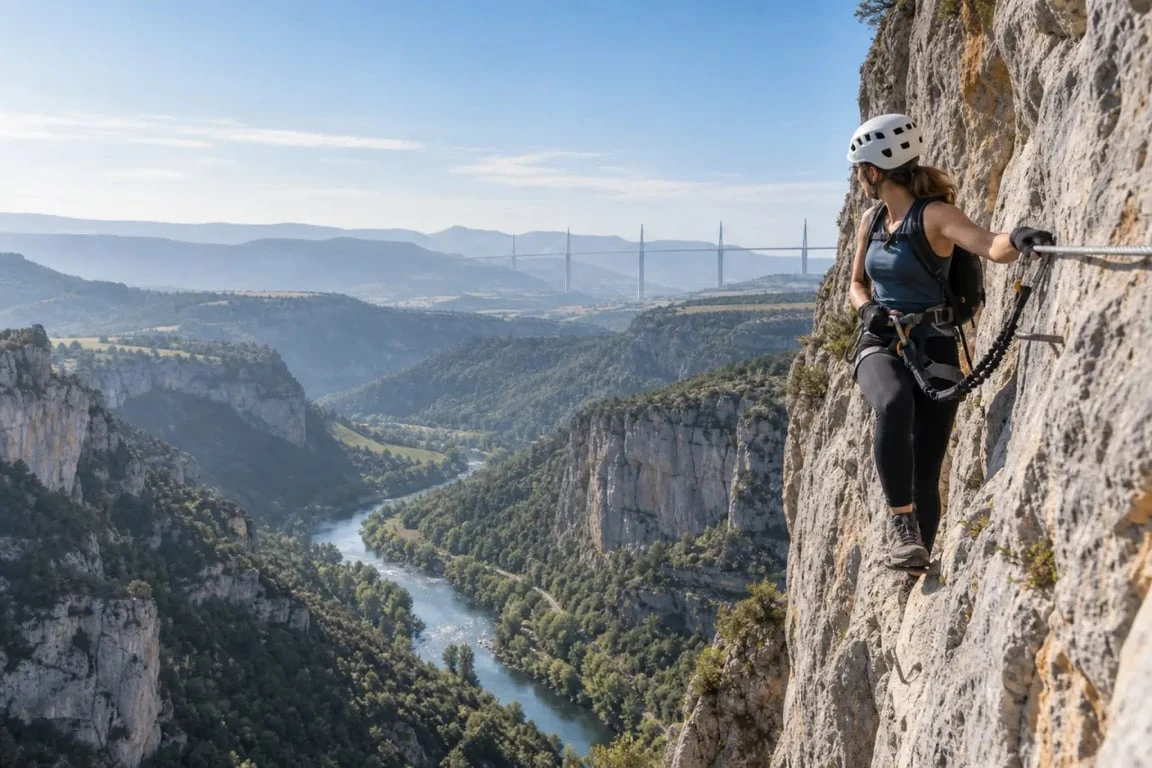 Via ferrata Millau au-dessus des Gorges de la Dourbie avec vue sur le Viaduc