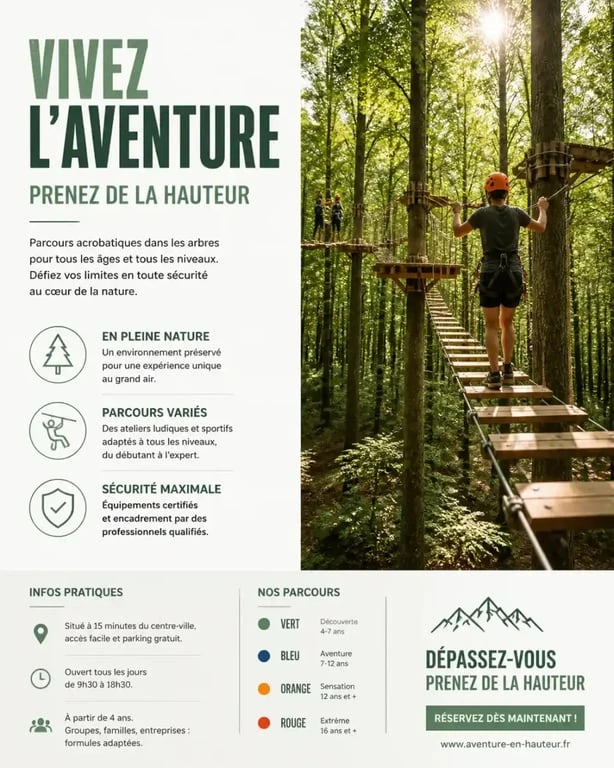 Parcours d'accrobranche au parc aventure Le Val des Cimes dans le Calvados