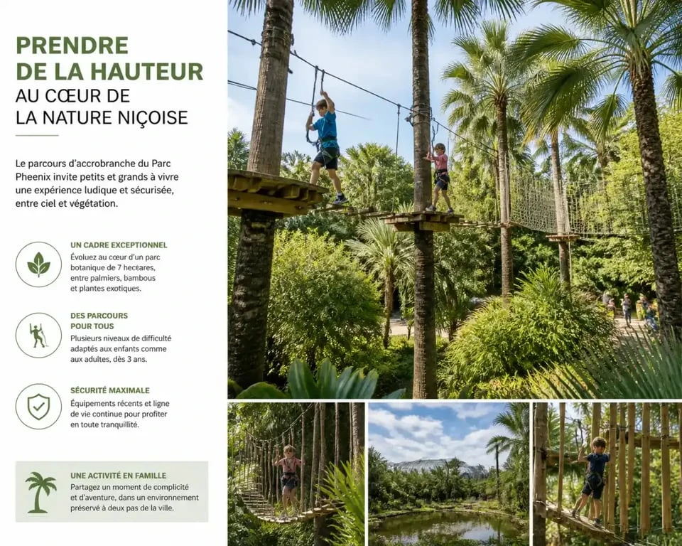 Accrobranche parc phoenix au Parc Phoenix à Nice avec parcours suspendus dans la végétation