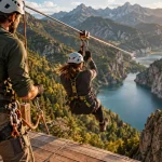 parcours aérien tyrovol au-dessus du lac du Passet, tyroliennes en Pyrénées
