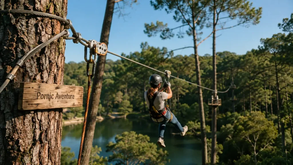 Pornic Aventure, un parc accrobranche en forêt avec 9 parcours, 120 ateliers et 1 500 mètres de tyroliennes