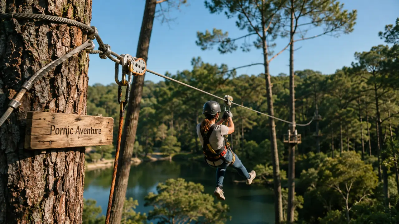 Pornic aventure parc accrobranche : tyrolienne en forêt, baudrier