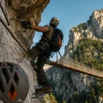 Via ferrata jules carret : longe et ferratiste vers pont népalais 40 m
