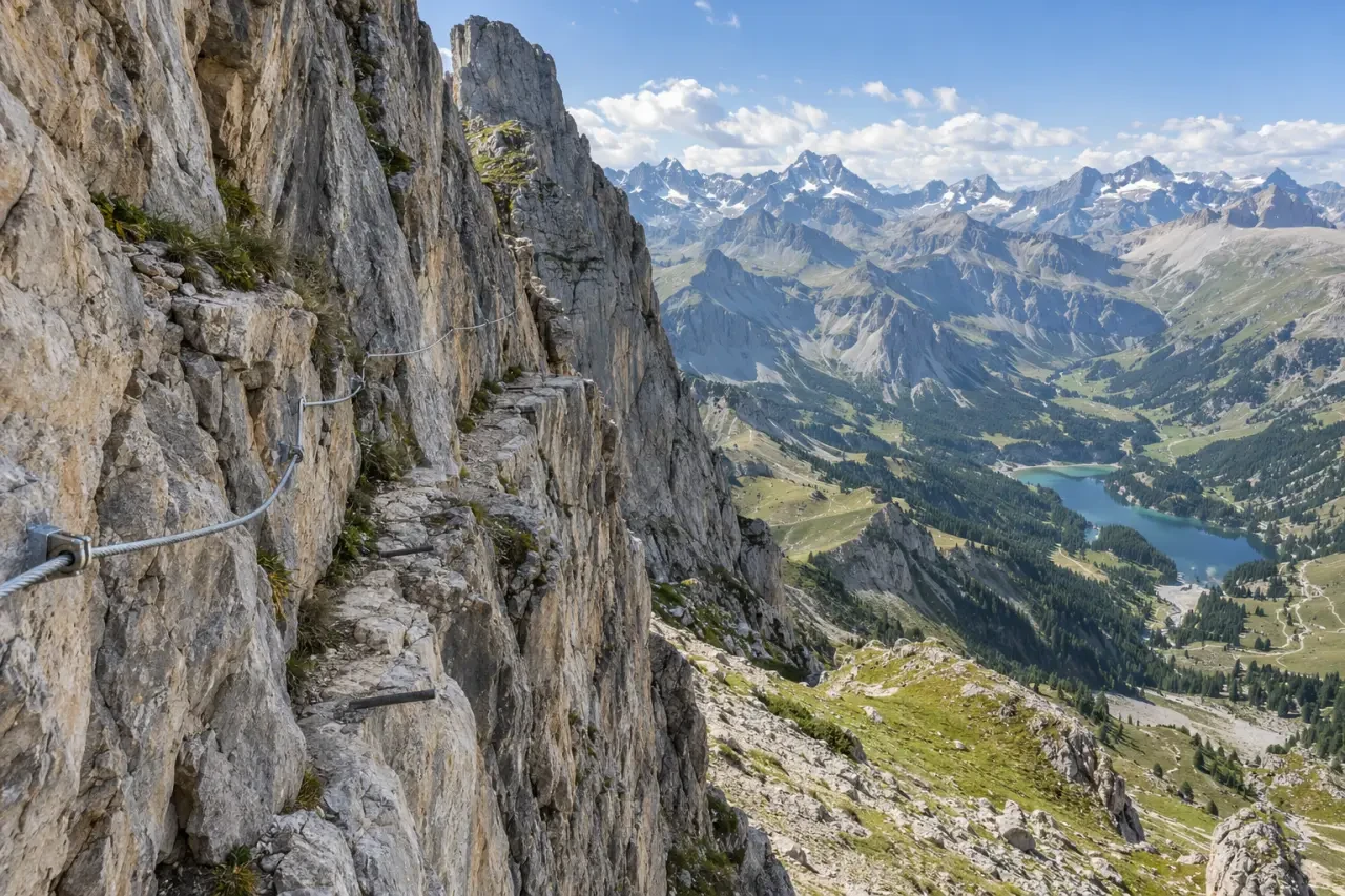 Via ferrata de l’Aiguillette du Lauzet dans le massif des Cerces avec ses vires rocheuses et son panorama alpin