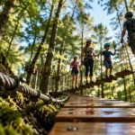 Forest Arena parc de loisirs IDF accrobranche 77 à Cesson, une corde et une passerelle en forêt