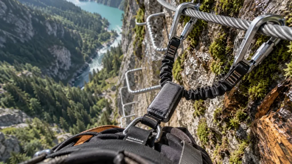 Kit via ferrata : gardez toujours un mousqueton attaché au câble