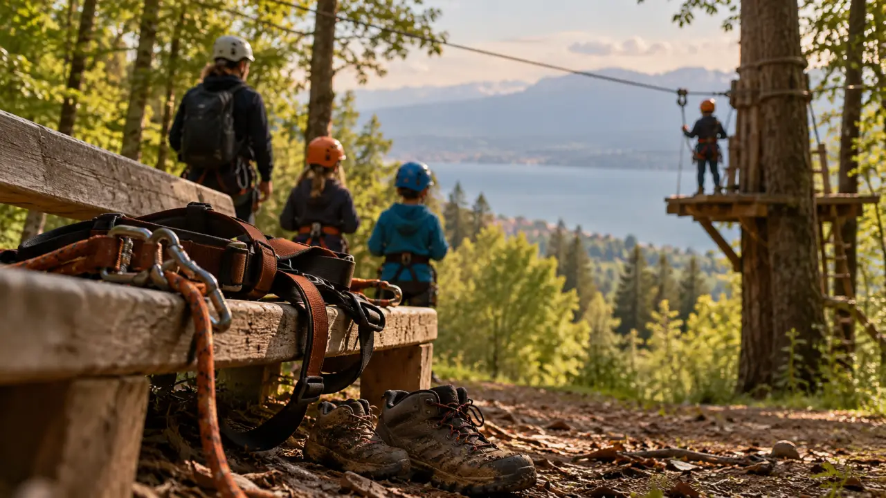 Parc aventure Bougy : enfants en tyrolienne dans les arbres
