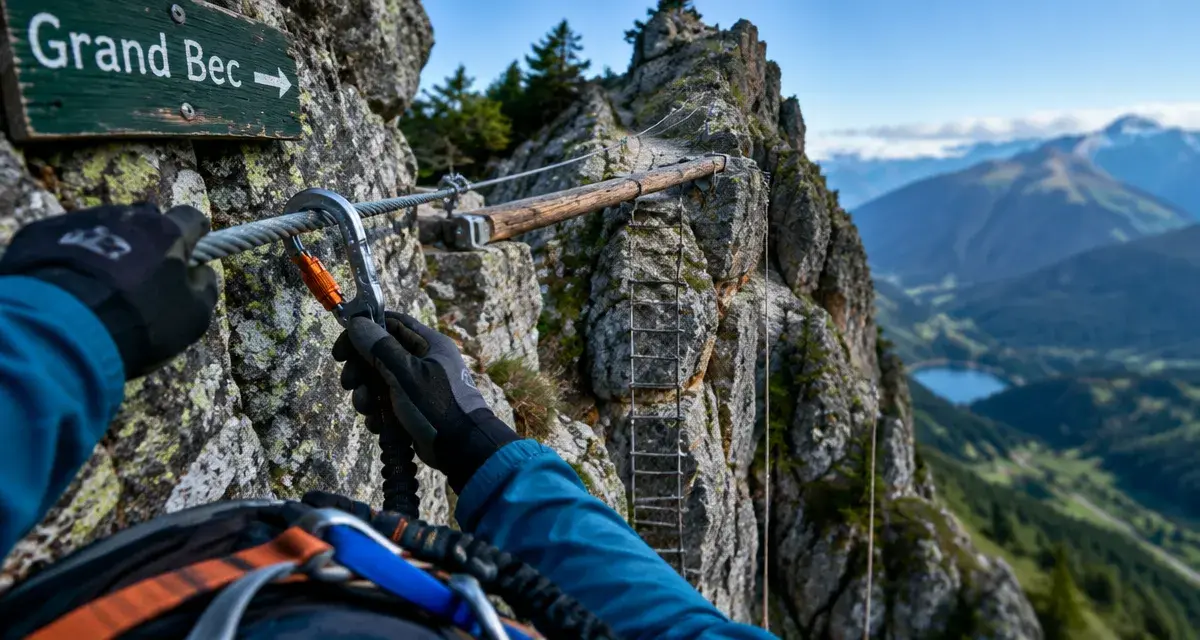 Via ferrata du grand bec alpe du grand serre : corde et mousqueton